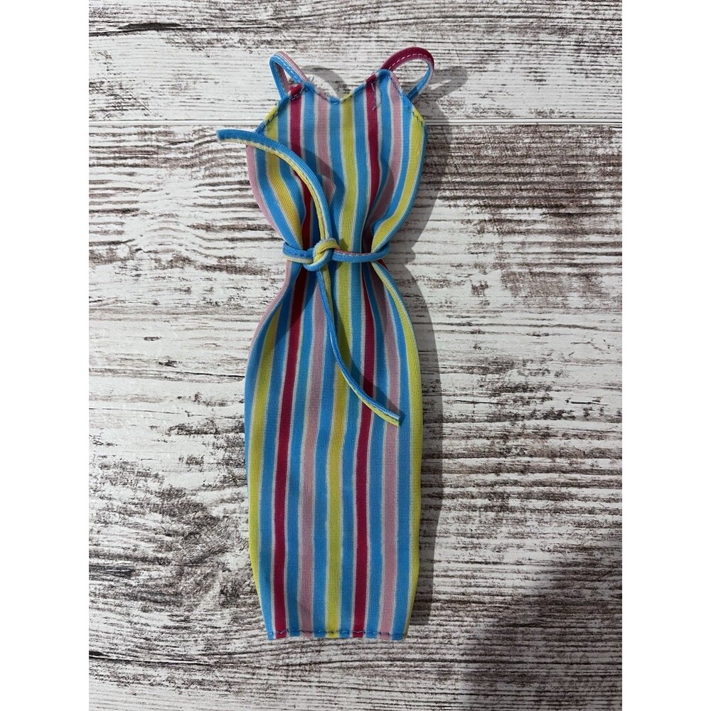Vintage Barbie Doll Best Buy Multicolor Striped Belted Dress #1354 1979